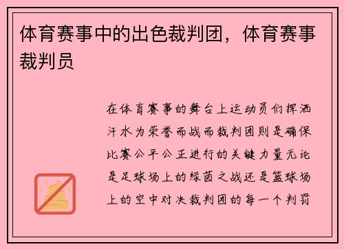 体育赛事中的出色裁判团，体育赛事裁判员
