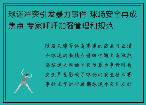球迷冲突引发暴力事件 球场安全再成焦点 专家呼吁加强管理和规范